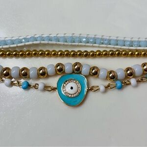 Victoria Emerson Gold and Turquoise Evil Eye Bracelet Set